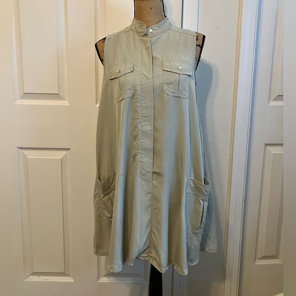 Sharagano Women's Sleeveless light olive green Swing A-line Shirt Dress 8P M